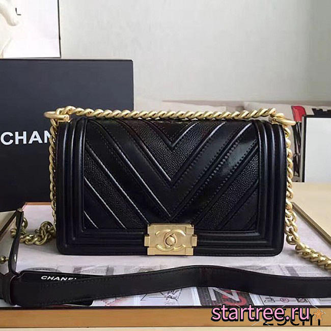 Chanel Chevron Quilted Medium Boy Bag Black A67086 - 1