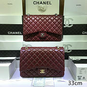 Chanel Lambskin Leather Flap Bag With Gold/Silver Hardware Maroon Red - 33cm - 1