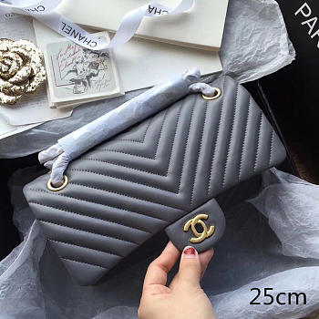 Chanel Classic Handbag Grey Gained Calfskin & Gold-Tone -25cm