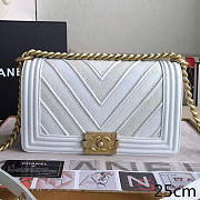 Chanel Chevron Quilted Medium Boy Bag White - 1