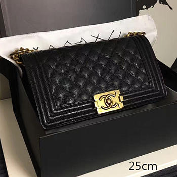 Chanel Medium Quilted Caviar Boy Bag Black Gold A13043