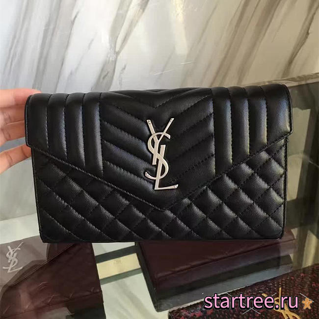 YSL| Envelop Satchel Black Silver - 22cm x 5.5cm x 13.5cm - 1