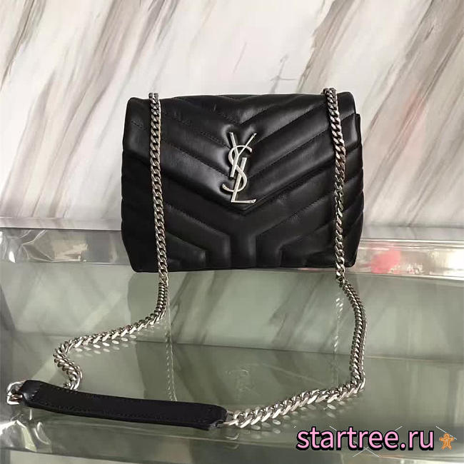 YSL Small Loulou Bag In Black with Silver Hardware-  23cm  - 1