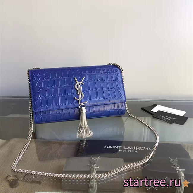 ysl monogram kate silver tassel in embossed crocodile shiny leather CohotBag 5041 - 1