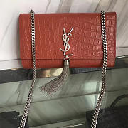 YSL| Monogram Kate Silver Tassel In Embossed Crocodile Shiny Leather - 24cm x 14.5cm x 5.5cm - 1