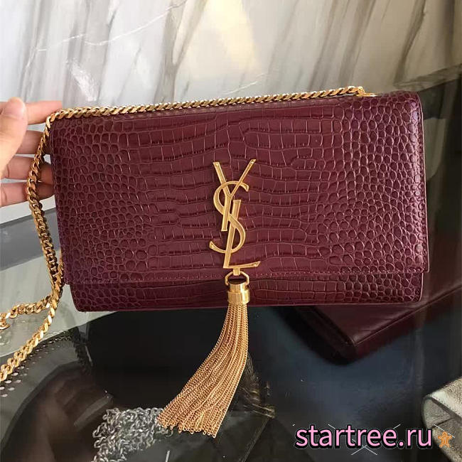 YSL Monogram Kate Gold Tassel In Embossed Crocodile Shiny Leather - 24cm x 14.5cm x 5.5cm - 1