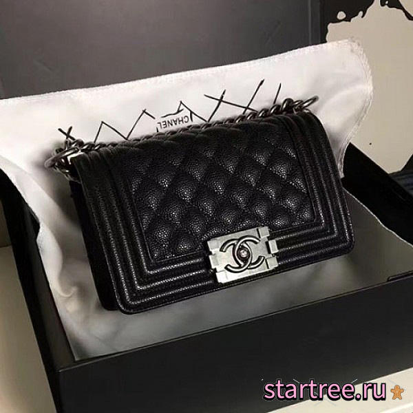 Chanel Small Quilted Caviar Boy Bag Black Silver A13043 - 1