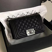 Chanel Small Quilted Caviar Boy Bag Black Silver A13043 - 1