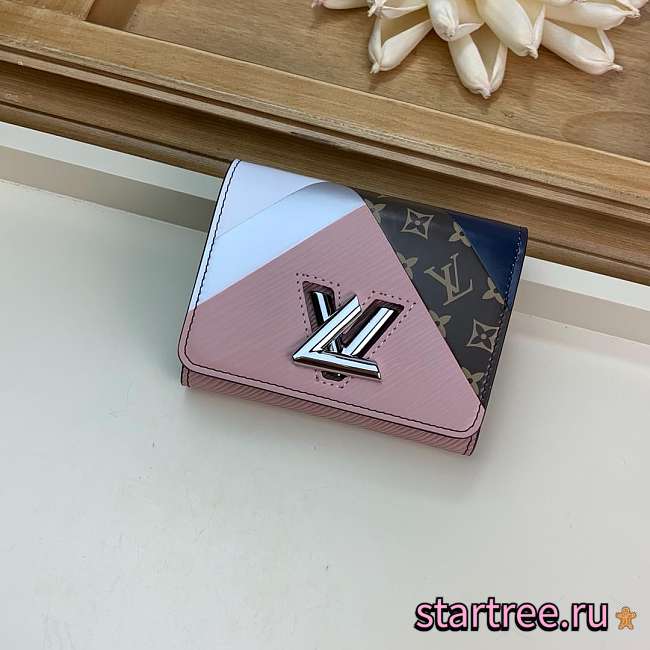 Lv Twist Short Wallet Pink Leather Embossing Black- 12x9.5x2.5 cm - 1