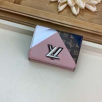 Lv Twist Short Wallet Pink Leather Embossing Black- 12x9.5x2.5 cm