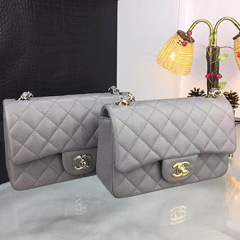 Chanel Classic Flap Bag Caviar Leather Sliver&Gold Hardware Gray - 20x13x7cm 
