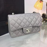 Chanel Classic Flap Bag Caviar Leather Sliver&Gold Hardware Gray - 20x13x7cm  - 5