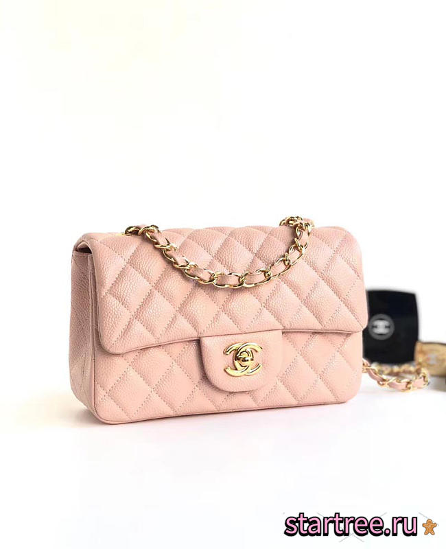 Chanel Classic Flap Bag Caviar Leather Sliver&Gold Hardware Pink- 20x13x7cm  - 1