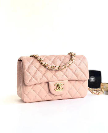 Chanel Classic Flap Bag Caviar Leather Sliver&Gold Hardware Pink- 20x13x7cm 