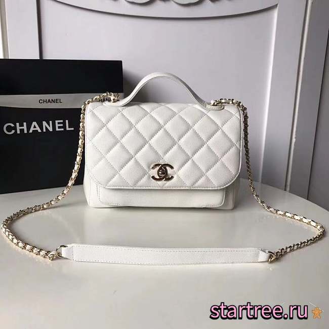 Chanel Flap Bag With Top Handle Grained Calfskin & Gold-Tone Metal White - 23x16x8cm - 1