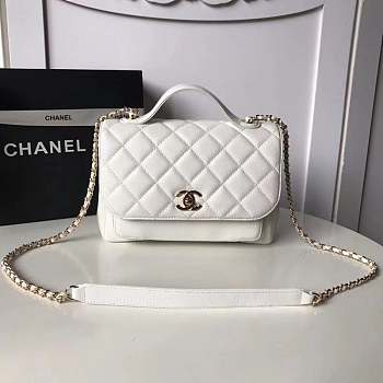 Chanel Flap Bag With Top Handle Grained Calfskin & Gold-Tone Metal White - 23x16x8cm