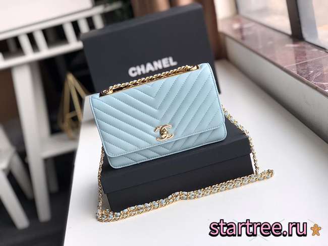 CohotBag chanel lamb skin v-type chain bag blue - 1