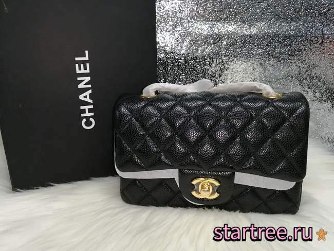 Chanel Caviar Lambskin Leather Flap Bag Black Gold 17cm - 1