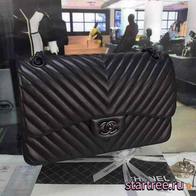 Chanel Lambskin Chevron Quilted Flap Black Bag - 30cm - 1