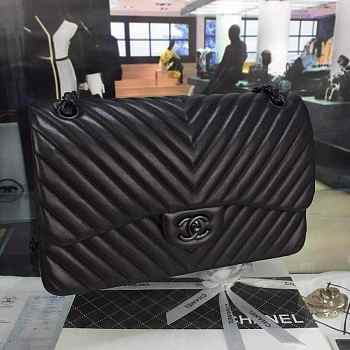 Chanel Lambskin Chevron Quilted Flap Black Bag - 30cm