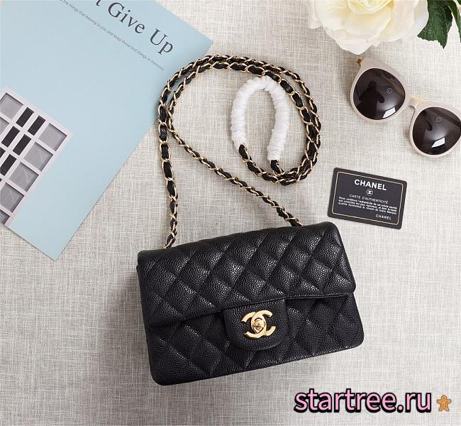 Chanel Caviar Lambskin Leather Flap Bag Black Gold 20cm - 1