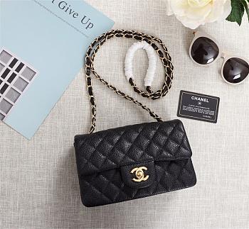 Chanel Caviar Lambskin Leather Flap Bag Black Gold 20cm