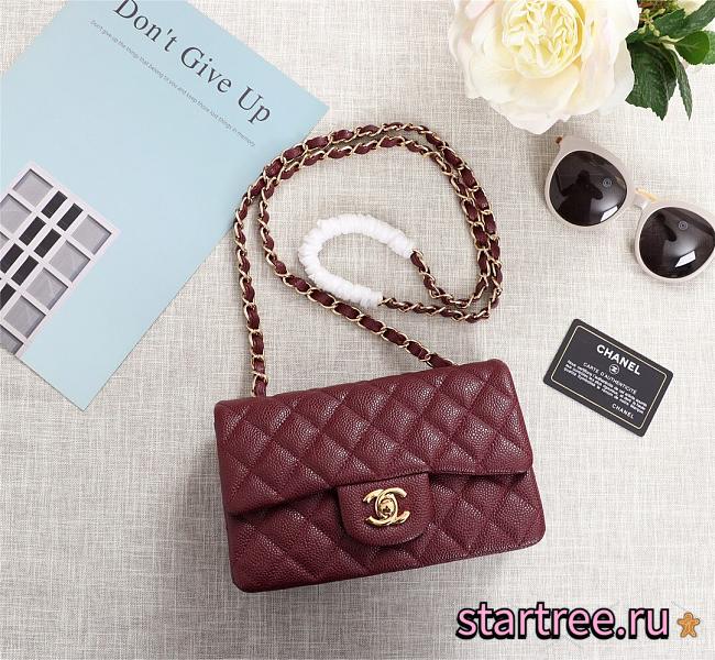 Chanel Caviar Lambskin Leather Flap Bag Red Gold 20cm - 1