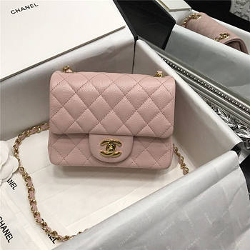 Chanel Caviar Classic Flap Handbag Pink Gold 17cm