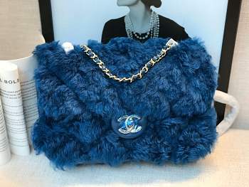 CohotBag chanel new style lamb hair flip bag dark blue