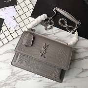 YSL Sunset Chain Wallet In Crocodile Embossed Shiny Leather Grey - 17cm x 13cm x 7cm  - 1