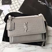 YSL Sunset Chain Wallet In Crocodile Embossed Shiny Leather Grey - 17cm x 13cm x 7cm  - 6