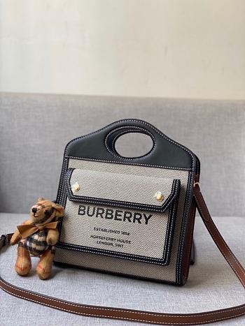 Burberry Two-tone Canvas and Leather Pocket Black Bag- 80317461 -23x7x18cm