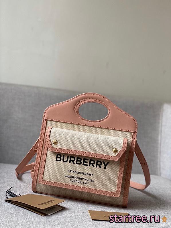 Burberry Two-tone Canvas and Leather Pocket Pink Bag- 80317461 -23x7x18cm - 1