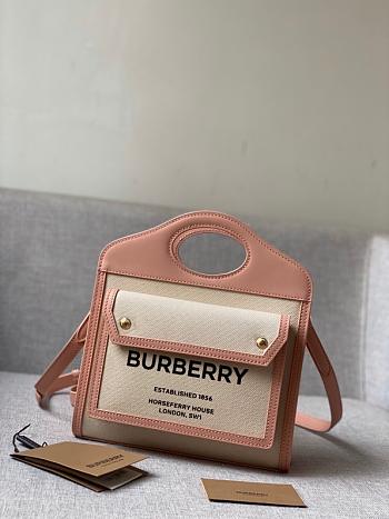 Burberry Two-tone Canvas and Leather Pocket Pink Bag- 80317461 -23x7x18cm