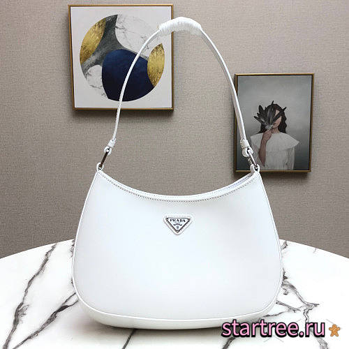 Prada Cleo Brushed White Leather Shoulder Bag - 1BC499 - 22x6x27cm - 1