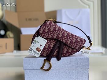 Dior Mini Saddle Burgundy Oblique Jacquard- M0447C - 19.5 x 16 x 6.5cm