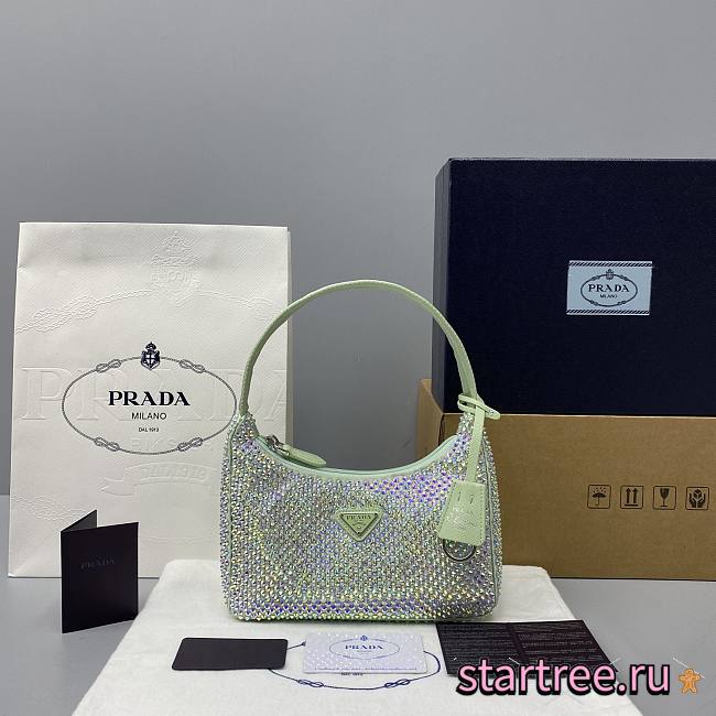 Prada_Satin Artificial Crystals Green Bag 1NE515_2AWL_F0T7O 22x12x6cm - 1