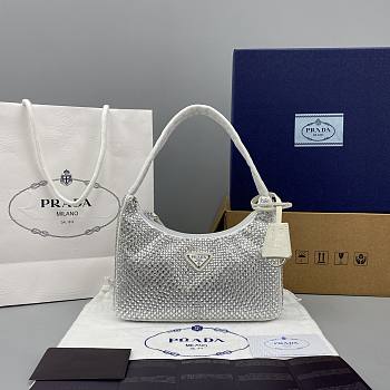 Prada_Satin Artificial Crystals White Bag- 1NE515 -22x12x6cm