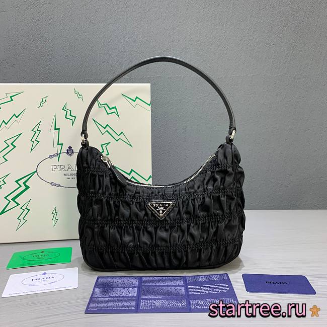 Prada Nylon Hobo Black Bag- 22.5x15.5x6cm - 1