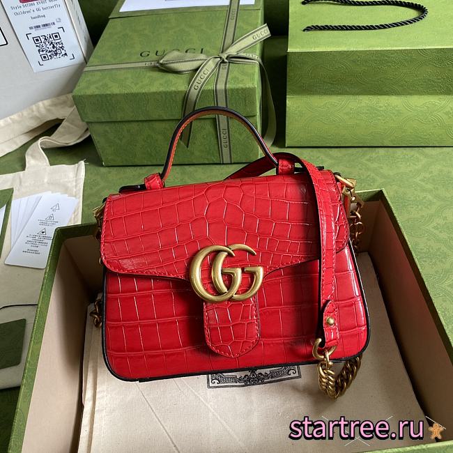 GG Marmont Crocodile Top Handle Red Bag - 547260 - 21x15.5x8cm - 1