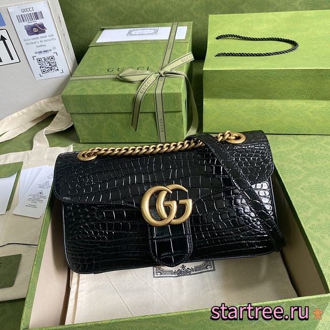 Gucci GG Marmont Crocodile Small Shoulder Black Bag - ‎443497 - 26x15x7cm - 1