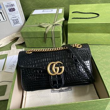 Gucci GG Marmont Crocodile Small Shoulder Black Bag - ‎443497 - 26x15x7cm