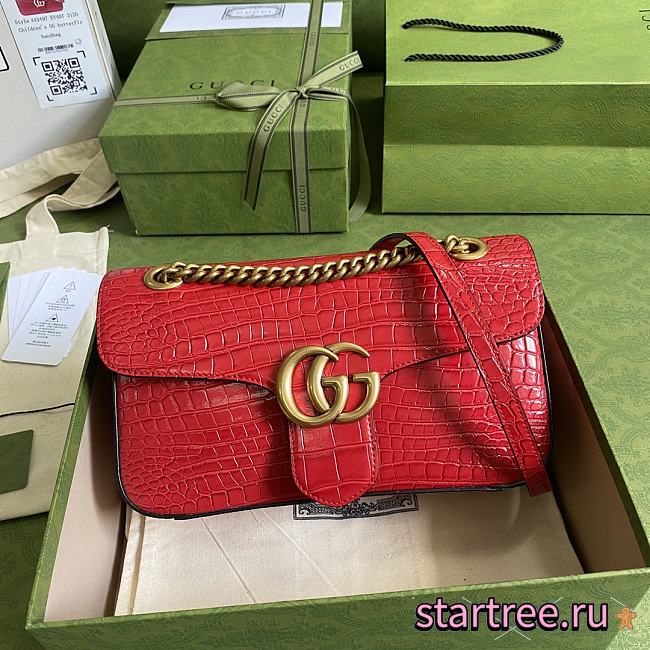 Gucci GG Marmont Crocodile Small Shoulder Red Bag - ‎443497 - 26x15x7cm - 1