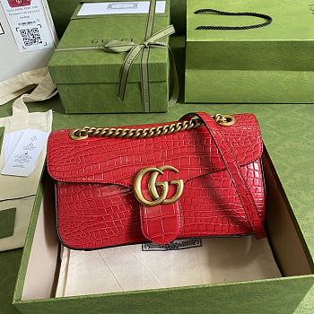 Gucci GG Marmont Crocodile Small Shoulder Red Bag - ‎443497 - 26x15x7cm