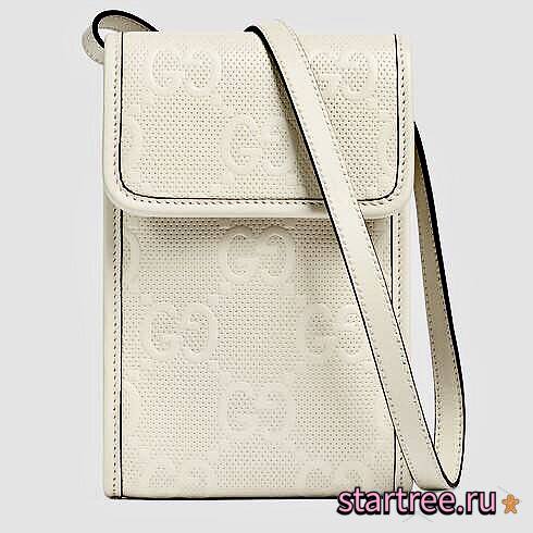 GG Embossed Mini White Bag - ‎625571 - 11.5x18x3.5cm - 1