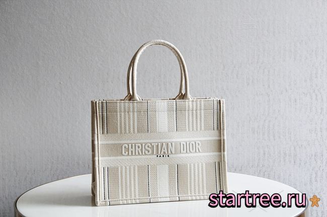 Dior Small Book Tote Beige Stripes- 36.5 x 28 x 17.5 cm - 1