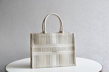 Dior Small Book Tote Beige Stripes- 36.5 x 28 x 17.5 cm