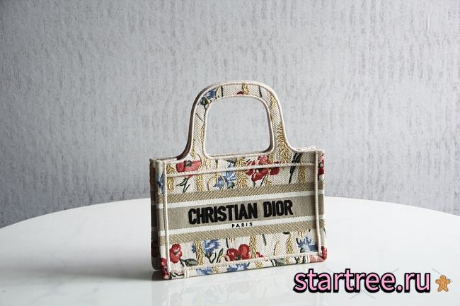  Dior Book Tote Beige Multicolor Hibiscus Mini - 22.5x24x8cm - 1