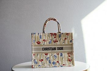 Dior Book Tote Beige Multicolor Hibiscus- 41.5x35x18cm