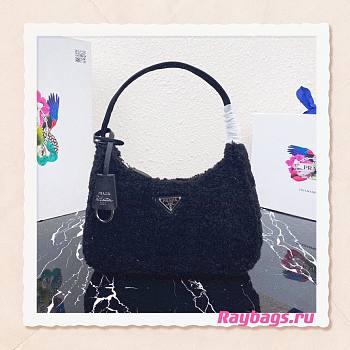 Prada Re-Edition 2000 Black Shearling Mini-bag- 1NE515 - 23x14x5cm